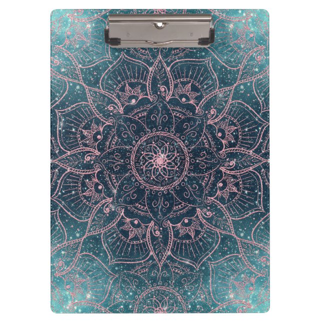 Carpeta De Pinza Elegante Rosa Gold Mandala Estrellas de nebula azu (Anverso)