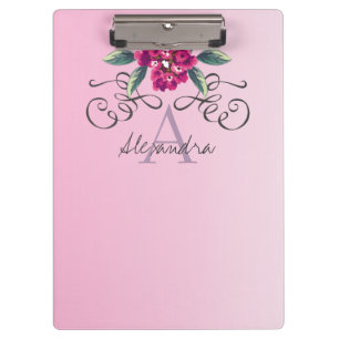 Carpeta De Pinza Elegante Rosa Moda de Monograma Floral