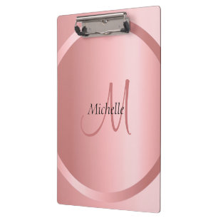Carpeta De Pinza Elegante Rosa Monograma Dorado Plantilla moderna