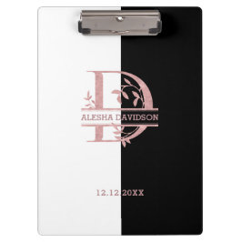 Carpeta De Pinza Elegante Rosa Personalizado dividido en oro Monogr