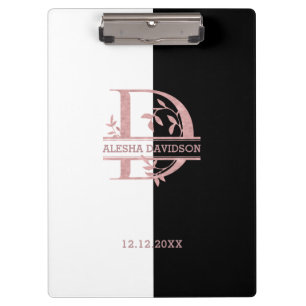 Carpeta De Pinza Elegante Rosa Personalizado dividido en oro Monogr