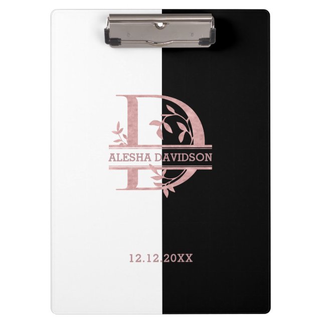 Carpeta De Pinza Elegante Rosa Personalizado dividido en oro Monogr (Anverso)