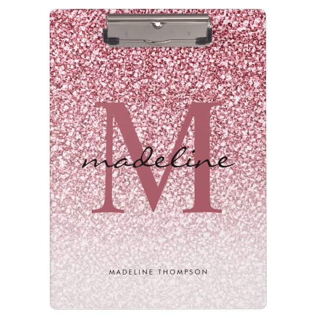 Carpeta De Pinza Elegante Rosa Purpurina de oro Girly Monograma (Anverso)