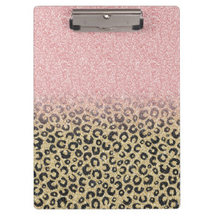Carpeta De Pinza Elegante Rosa Purpurina dorado Leopardo negro