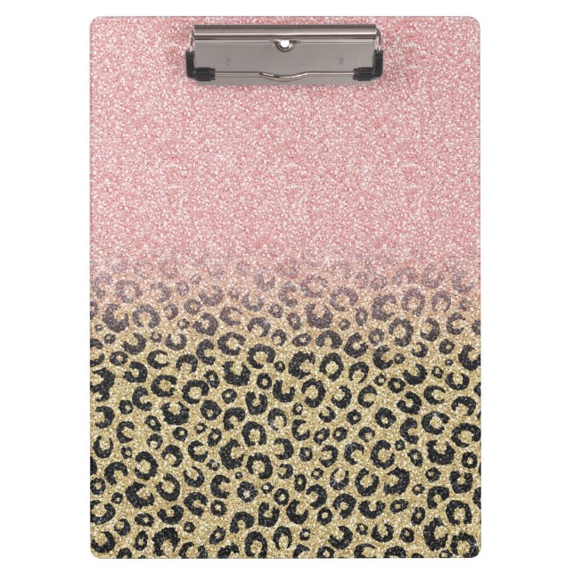Carpeta De Pinza Elegante Rosa Purpurina dorado Leopardo negro (Anverso)