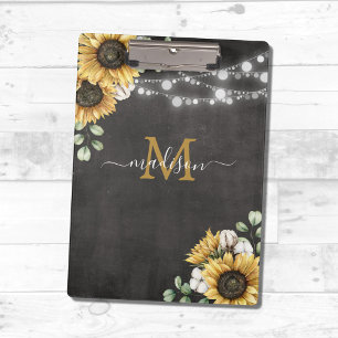 Carpeta De Pinza Elegante Rústico Floral Girasol Eucalipto Negro 