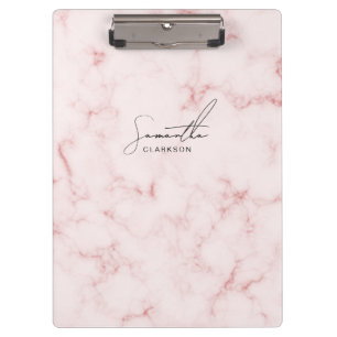 Carpeta De Pinza Elegante Script Minimalista Rosa Mármol Manuscrito