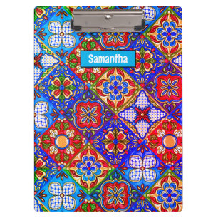 Carpeta De Pinza Elegante talavera mexicana azulejos púrpura azul r
