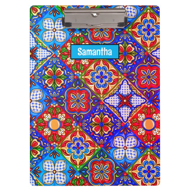 Carpeta De Pinza Elegante talavera mexicana azulejos púrpura azul r (Anverso)