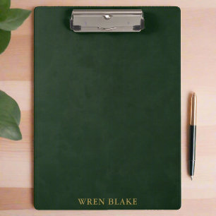Carpeta De Pinza Elegante textura de cuero verde oscuro y guión de