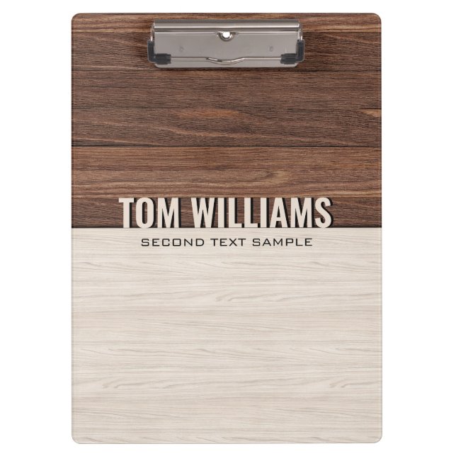 Carpeta De Pinza Elegante textura de madera marrón Monograma de est (Anverso)