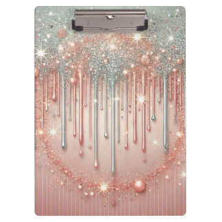 Carpeta De Pinza Elegante tono rosa y brillo plateado Drip