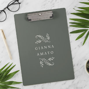 Carpeta De Pinza Elegante Verde y Crema Botánica Personalizada