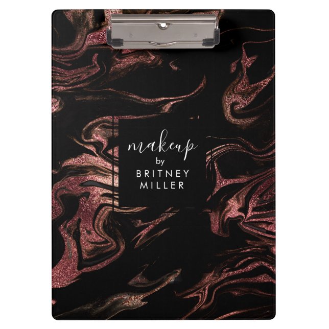Carpeta De Pinza Elegante y moderno rosa de cobre de mármol negro d (Anverso)