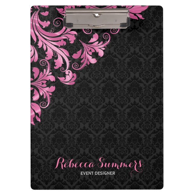 Carpeta De Pinza Elegantes damascos negros de encaje metálico rosad (Anverso)