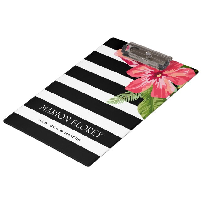Carpeta De Pinza Elegantes franjas blancas negras con flores exótic (Angular)