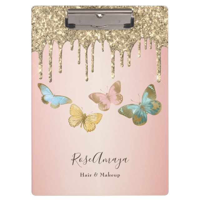 Carpeta De Pinza Elegantes mariposas Purpurinas personalizadas (Anverso)