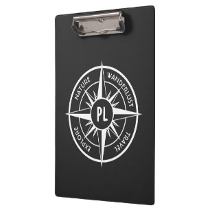 Carpeta De Pinza emblem monograma estrella de brújula negro y blanc