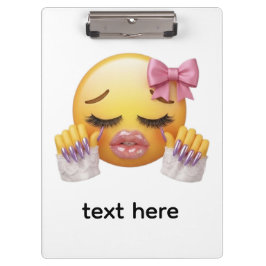 Carpeta De Pinza Emoji sonrojado con lazo rosa y uñas largas 