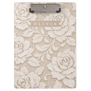 Carpeta De Pinza Encaje de marfil personalizado Elegante novia Vint