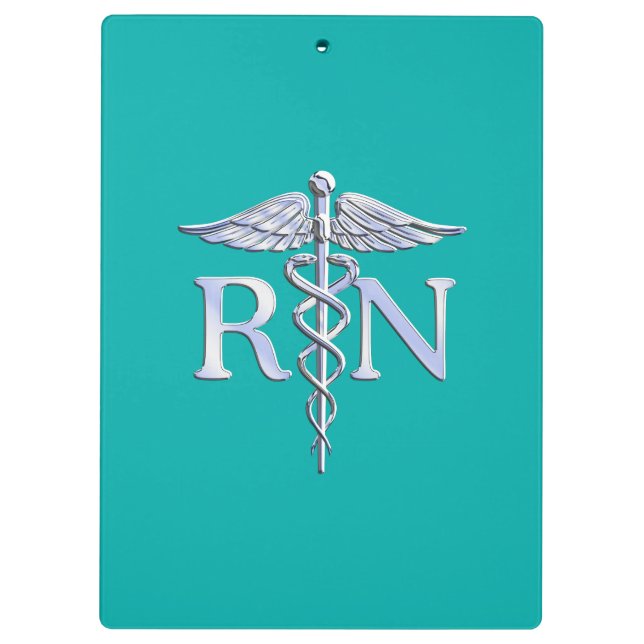 Carpeta De Pinza Enfermera inscrita RN Caduceus en turquesa (Reverso)