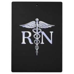 Carpeta De Pinza Enfermera inscrita RN Silver Caduceus en negro