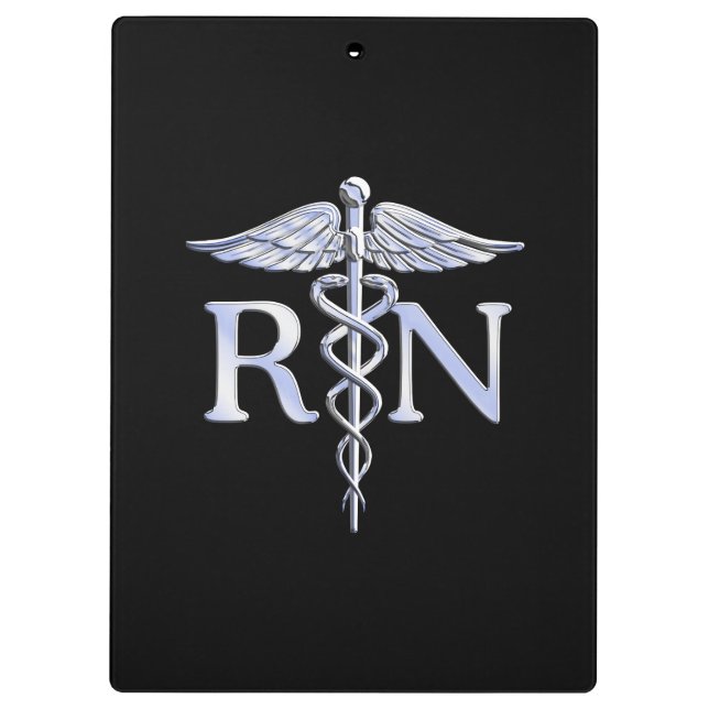 Carpeta De Pinza Enfermera inscrita RN Silver Caduceus en negro (Reverso)
