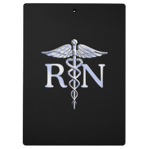 Carpeta De Pinza Enfermera inscrita RN Silver Caduceus en negro