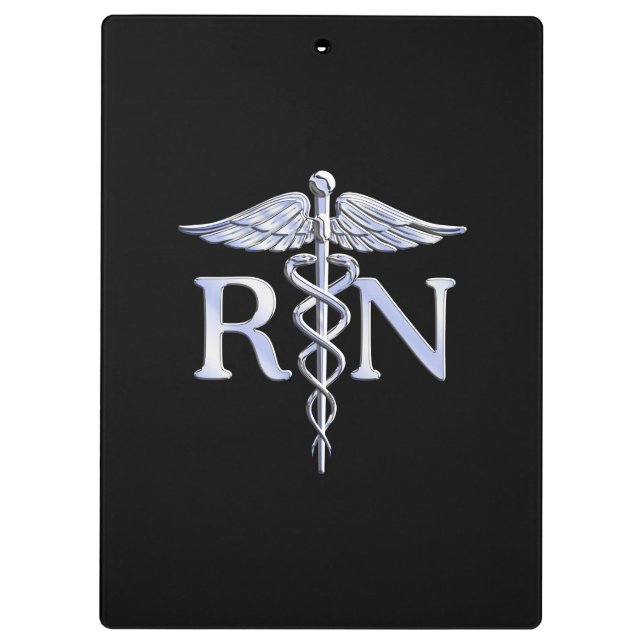 Carpeta De Pinza Enfermera inscrita RN Silver Caduceus en negro (Reverso)