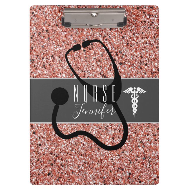 Carpeta De Pinza Enfermera Médica Caduceus Stethoscope Rosa Purpuri (Anverso)