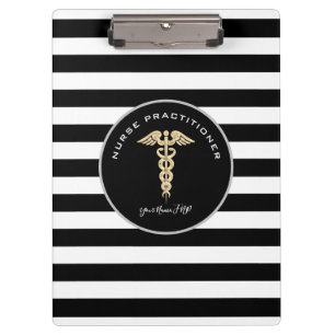Carpeta De Pinza Enfermera practicante Monograma blanco negro médi