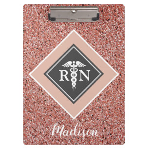 Carpeta De Pinza Enfermera RN Rosa Gold Purpurina Script personaliz