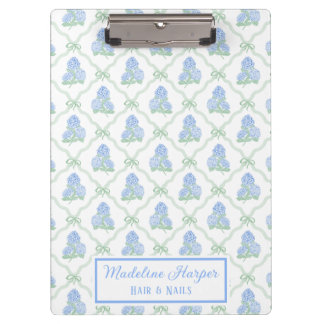 Carpeta De Pinza Enrejado Elegante con Hortensias Azules y Verdes M