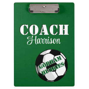 Carpeta De Pinza Entrenador de equipo Green and White Soccer Person