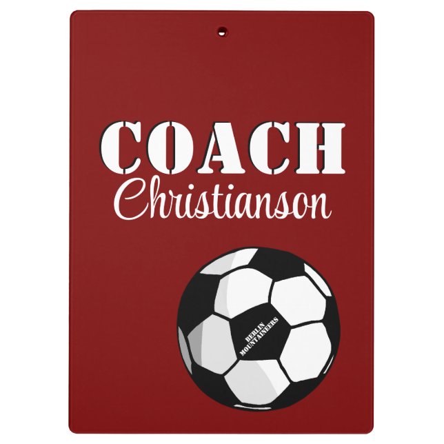 Carpeta De Pinza Entrenador de equipo Maroon y White Soccer Persona (Reverso)