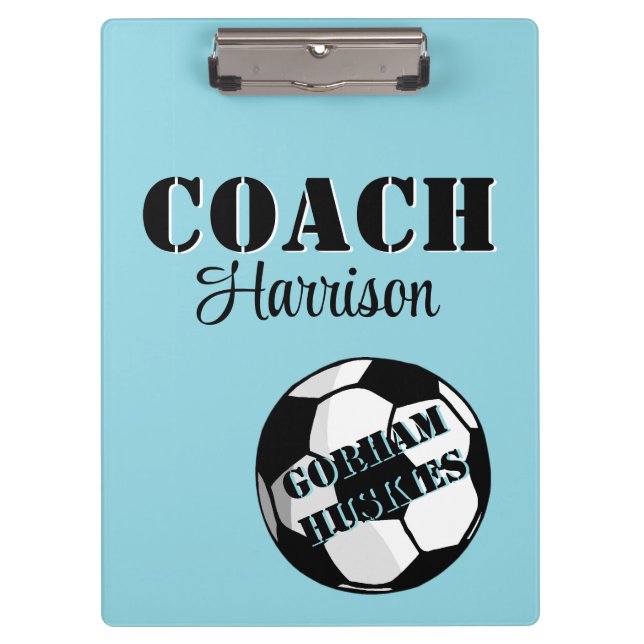 Carpeta De Pinza Entrenador de equipo Pale Blue and White Soccer Pe (Anverso)