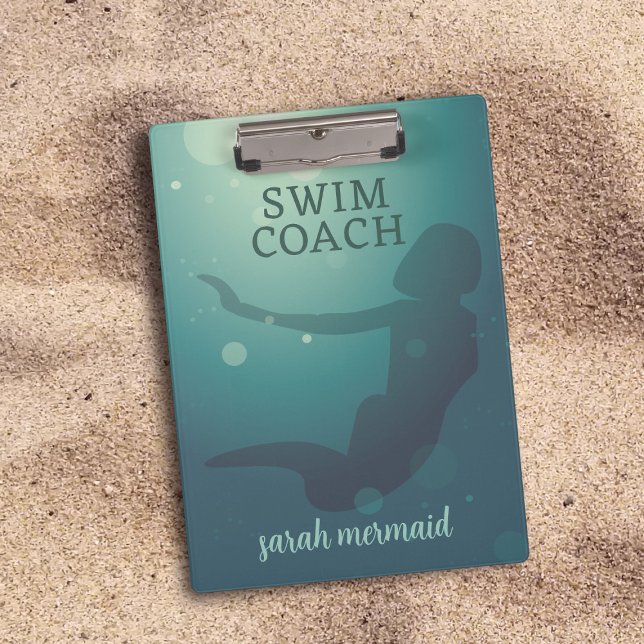 Carpeta De Pinza Entrenador De Natación Verde azulado Moderno Porta (Perfect for Swim Coaches. Add your name to this mermaid clipboard)