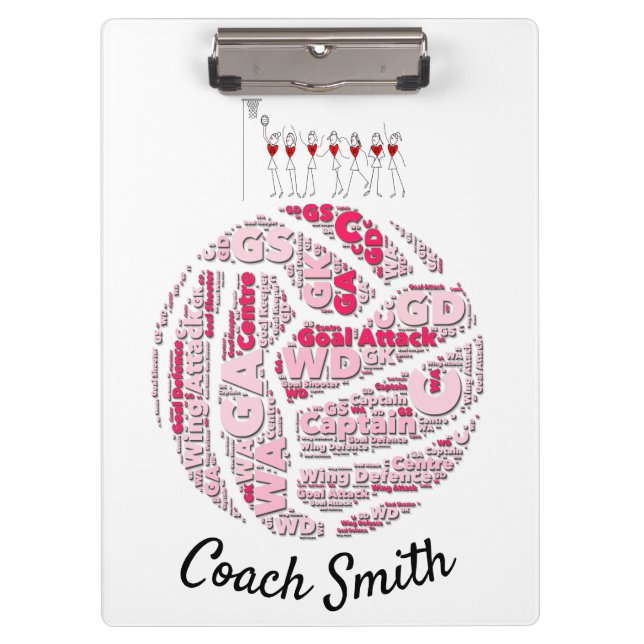 Carpeta De Pinza Entrenador de Netball Personalizado Personalizado (Anverso)