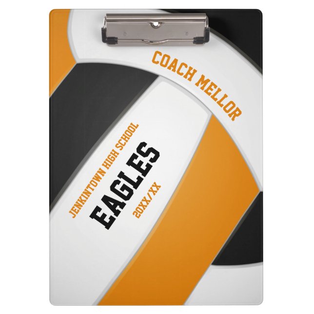 Carpeta De Pinza Entrenador de voleibol de equipo negro naranja (Anverso)