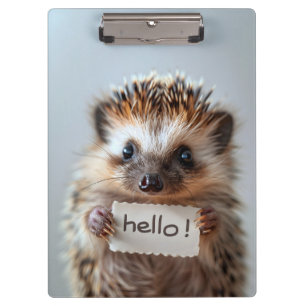 Carpeta De Pinza Erizo Adorable Sosteniendo Letrero de "¡Hola!"