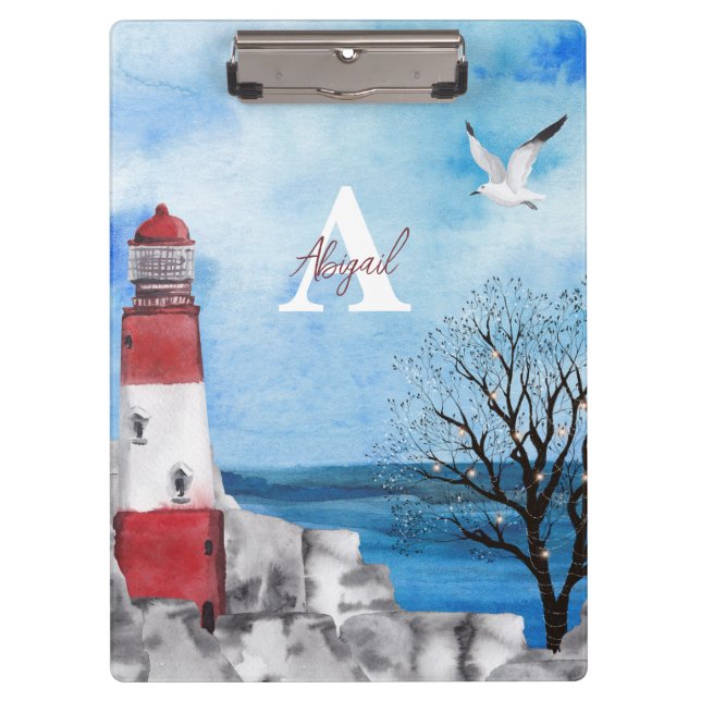 Carpeta De Pinza Escena acuática del faro monograma (Anverso)