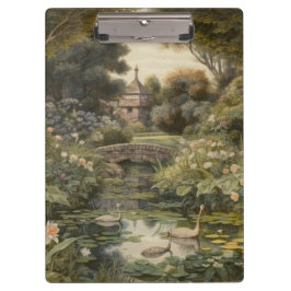 Carpeta De Pinza Escena botánica de cisnes en un jardín inglés