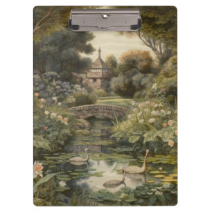 Carpeta De Pinza Escena botánica de cisnes en un jardín inglés