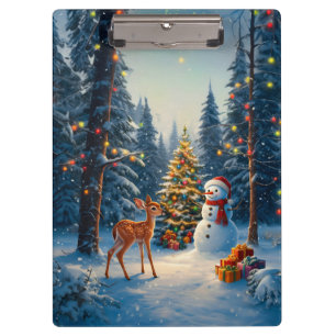 Carpeta De Pinza Escena De Árbol De Navidad Cute Deer Fawn Snowman