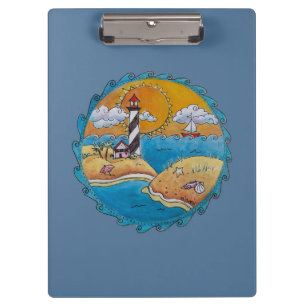 Carpeta De Pinza Escena de playa de faro caprichosa Arte popular co