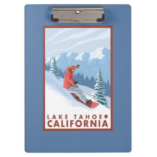 Carpeta De Pinza Escena del Snowboarder - el lago Tahoe, California