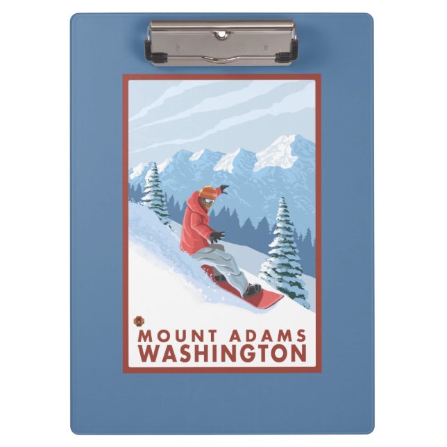 Carpeta De Pinza Escena del Snowboarder - soporte Adams, Washington (Anverso)