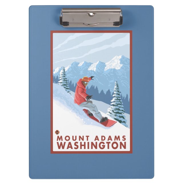 Carpeta De Pinza Escena del Snowboarder - soporte Adams, Washington (Anverso)