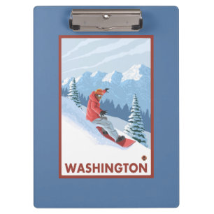 Carpeta De Pinza Escena del Snowboarder - Washington