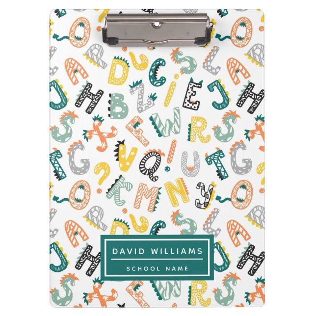Carpeta De Pinza Escuela Cute Dinosaur Alphabet Pattern Kids (Anverso)